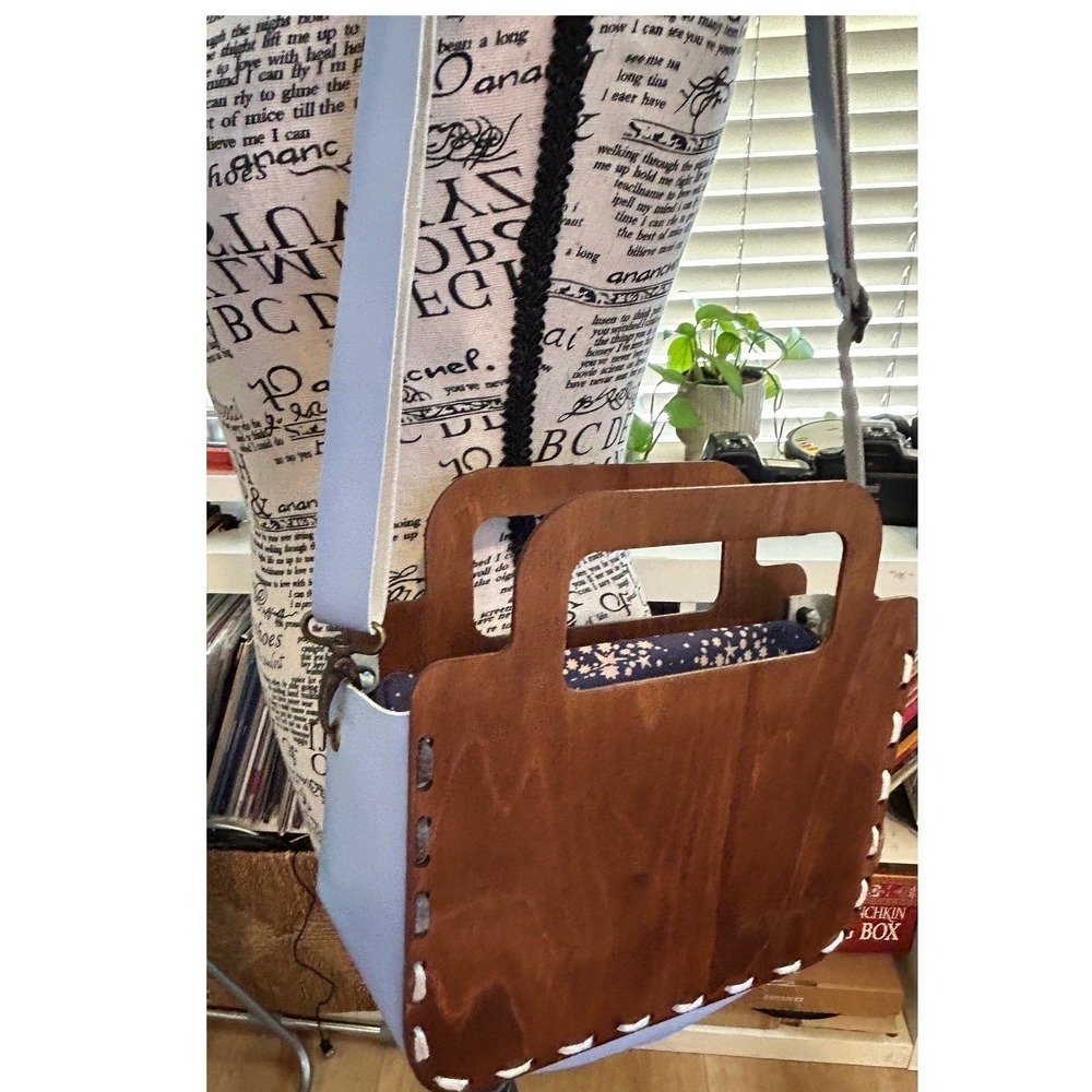 RARE Handcrafted Wood Leather Purse Lagenlook Hand‎ Bag Artisan New Girl Amélie